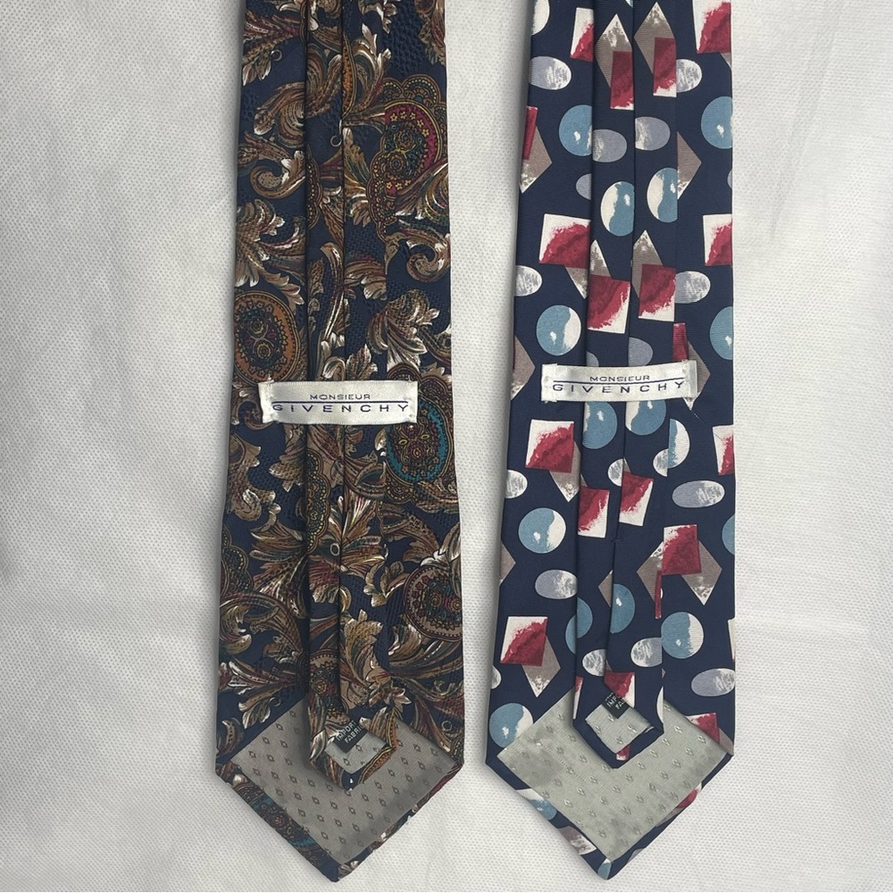 VTG Givenchy Monsieur Silk Tie Lot Navy Gold Paisley Red White Blue USA Neckties - Picture 5 of 16